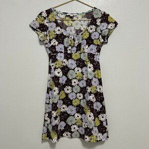 Boden Purple Green White Floral Pointelle Mini Dress